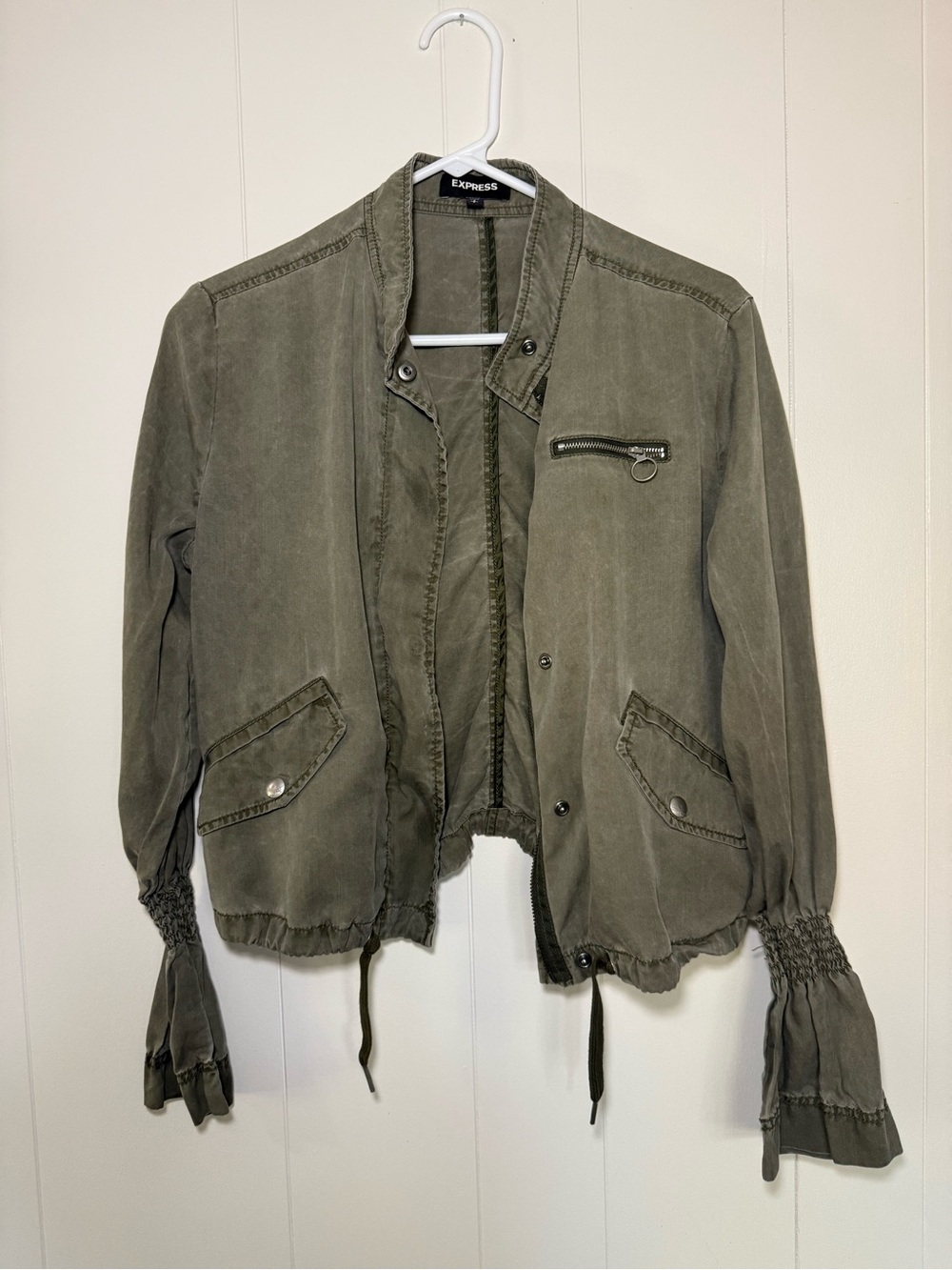 Express Woman’s Small Olive Green Utility Jacket with Zip Chest Pocket